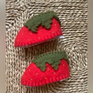 100% handmade felted strawberry baby booties
